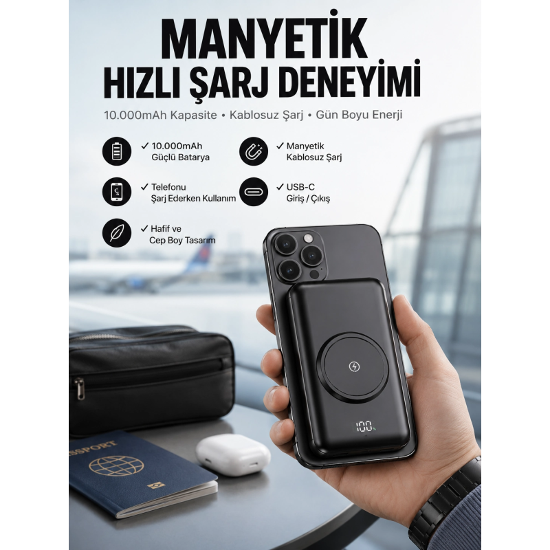 Powerbank Taşınabilir 10.000 Mah Hızlı Şarj Dijital Göstergeli Powerbank Taşınabilir 10.000 Mah Hızlı Şarj Dijital Göstergeli