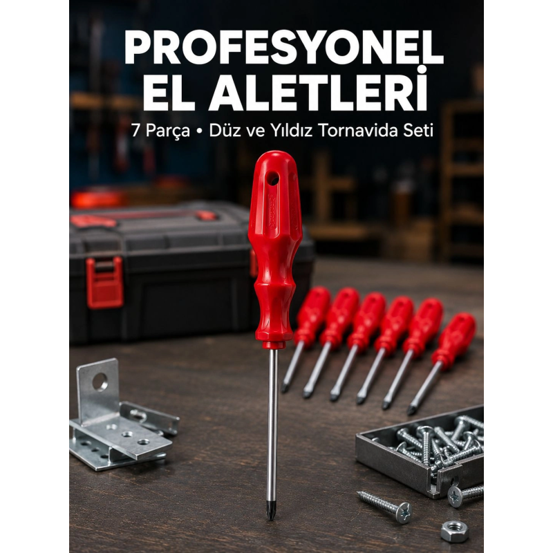 Profesyonel 7 Parça Tornavida Seti Ergonomik Saplı El Aleti Profesyonel 7 Parça Tornavida Seti Ergonomik Saplı El Aleti