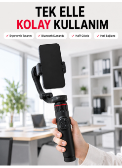 Profesyonel Aı Gimbal Selfie Stick Yüz Takipli Telefon Sabitleyici Bluetooth Kumandalı Katlanabilir Tripod