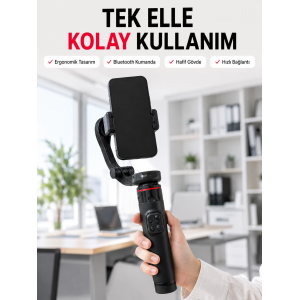 Profesyonel Aı Gimbal Selfie Stick Yüz Takipli Telefon Sabitleyici Bluetooth Kumandalı Katlanabilir Tripod