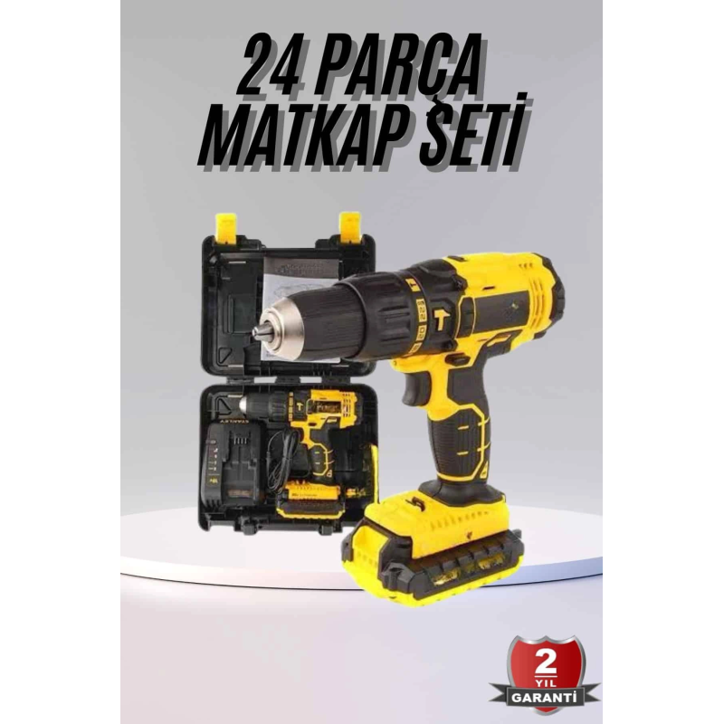 Profesyonel Çift Bataryalı Akülü Vidalama Şarjlı Matkap 24 Parça Profesyonel Çift Bataryalı Akülü Vidalama Şarjlı Matkap 24 Parça