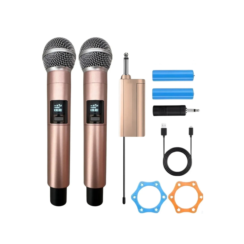 Profesyonel Çiftli Kablosuz Mikrofon Seti Karaoke Şarj Edilebilir 50 Metre Mesafe Rose Profesyonel Çiftli Kablosuz Mikrofon Seti Karaoke Şarj Edilebilir 50 Metre Mesafe Rose