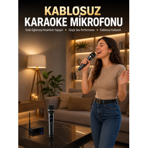 Profesyonel Kablosuz Mikrofon Seti Çift Mikrofonlu