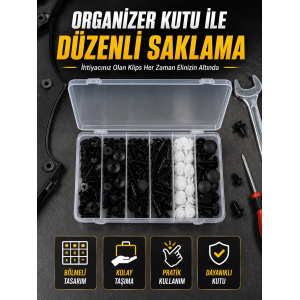 Profesyonel Oto Klips Tamir Seti 6 Farklı Model Plastik Sabitleme Pimi Organizer Kutulu