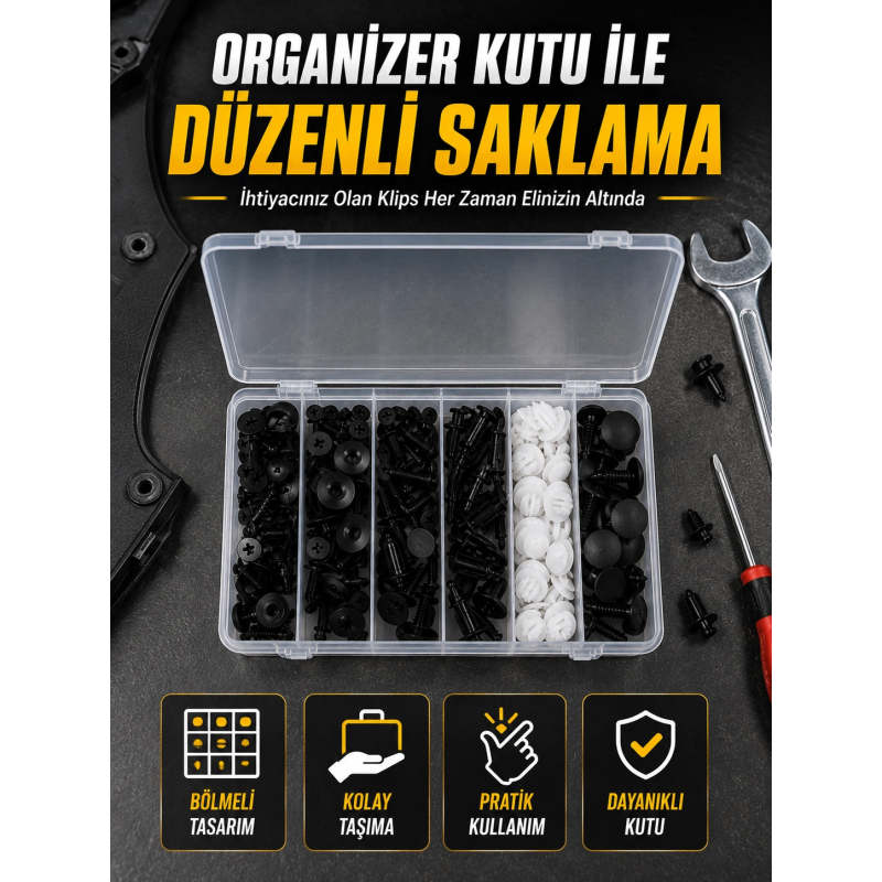 Profesyonel Oto Klips Tamir Seti 6 Farklı Model Plastik Sabitleme Pimi Organizer Kutulu Profesyonel Oto Klips Tamir Seti 6 Farklı Model Plastik Sabitleme Pimi Organizer Kutulu