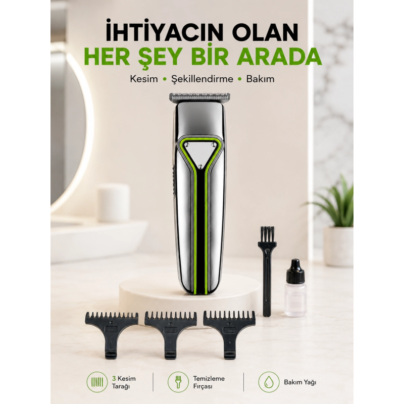 Profesyonel Saç Sakal Tıraş Makinesi T Bıçaklı Şarjlı Kablosuz 3 Taraklı Erkek Bakım Seti Profesyonel Saç Sakal Tıraş Makinesi T Bıçaklı Şarjlı Kablosuz 3 Taraklı Erkek Bakım Seti