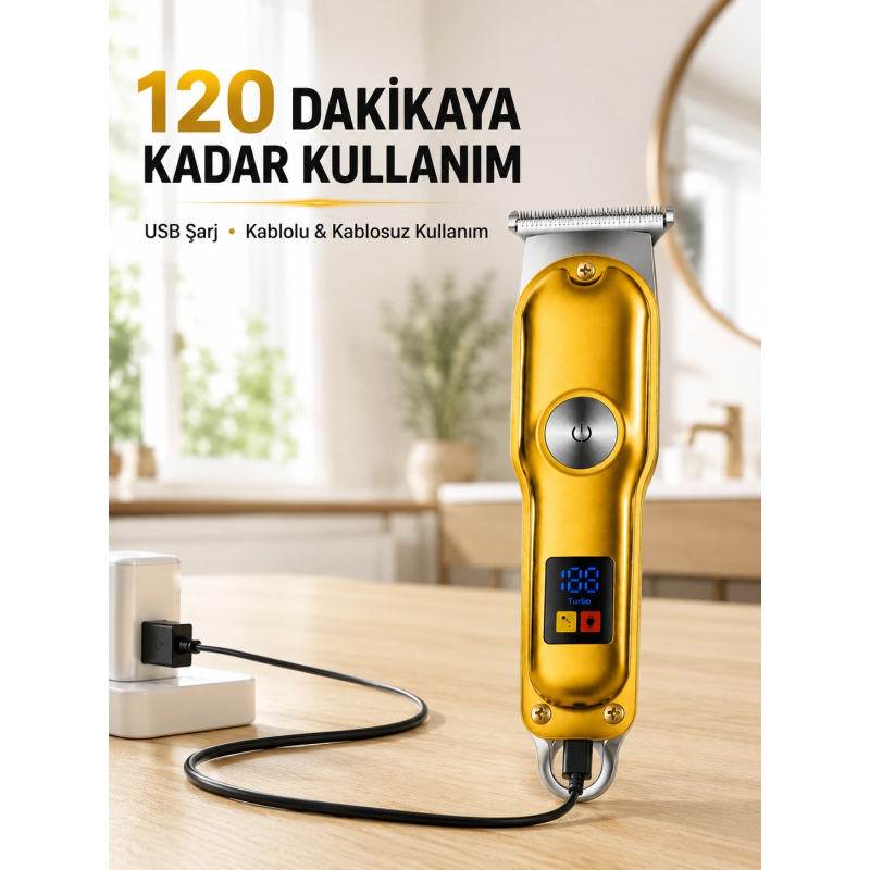 Profesyonel Saç Sakal Tıraş Makinesi T Bıçaklı Turbo Modlu Led Ekranlı 3 Taraklı Şarjlı Profesyonel Saç Sakal Tıraş Makinesi T Bıçaklı Turbo Modlu Led Ekranlı 3 Taraklı Şarjlı