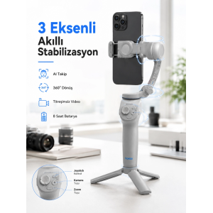 Profesyonel Telefon Gimbal Stabilizer 3 Eksen Sabitleme Çoklu Çekim Modları Uzun Pil Ömürlü Taşınabilir Tasarım