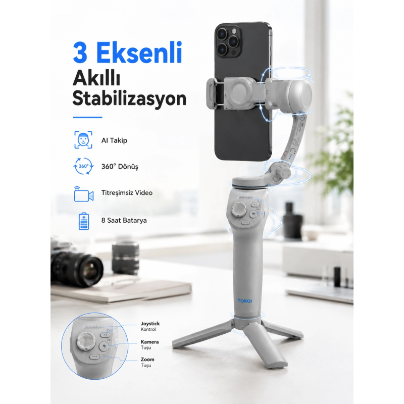 Profesyonel Telefon Gimbal Stabilizer 3 Eksen Sabitleme Çoklu Çekim Modları Uzun Pil Ömürlü Taşınabilir Tasarım Profesyonel Telefon Gimbal Stabilizer 3 Eksen Sabitleme Çoklu Çekim Modları Uzun Pil Ömürlü Taşınabilir Tasarım