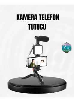 Profesyonel Vlog Çekim Kiti Led Işıklı Tripod Mikrofonlu Telefon Seti