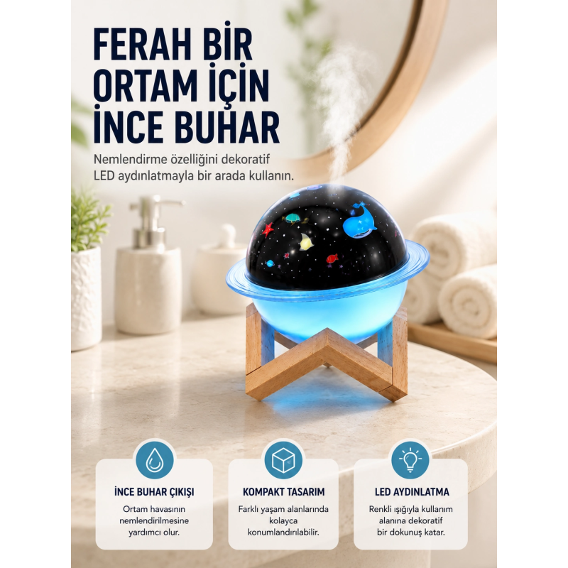 Projektör Işığı Bulunan Usb Bağlantılı Mini Aromaterapi Destekli Hava Nemlendirici Projektör Işığı Bulunan Usb Bağlantılı Mini Aromaterapi Destekli Hava Nemlendirici