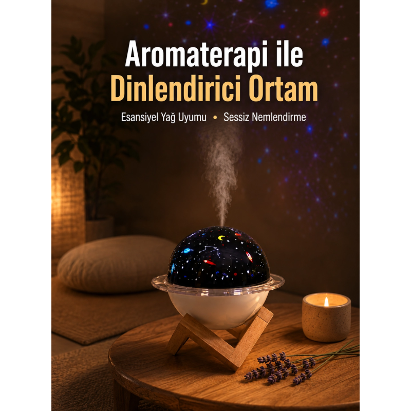 Projektör Işıklı, Aromaterapi Uyumlu Mini Masaüstü Hava Nemlendirici Cihaz Projektör Işıklı, Aromaterapi Uyumlu Mini Masaüstü Hava Nemlendirici Cihaz