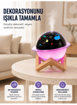 Projektör Işıklı, Aromaterapi Uyumlu Mini Masaüstü Hava Nemlendirici Cihaz