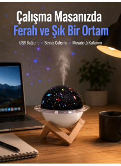 Projektör Işıklı Ve Aromaterapi Destekli Taşınabilir Nemlendirici Cihaz Usb Bağlantılı
