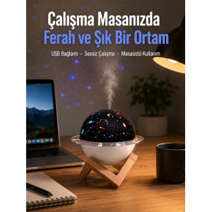 Projektör Işıklı Ve Aromaterapi Destekli Taşınabilir Nemlendirici Cihaz Usb Bağlantılı