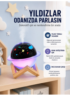 Projektör Işıklı Ve Aromaterapi Destekli Taşınabilir Nemlendirici Cihaz Usb Bağlantılı