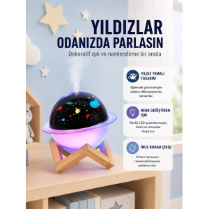 Projektör Işıklı Ve Aromaterapi Destekli Taşınabilir Nemlendirici Cihaz Usb Bağlantılı