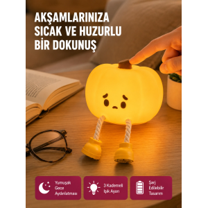 Pumpkin Led Gece Lambası Üç Kademeli Işık Ayarlı Yeni Nesil