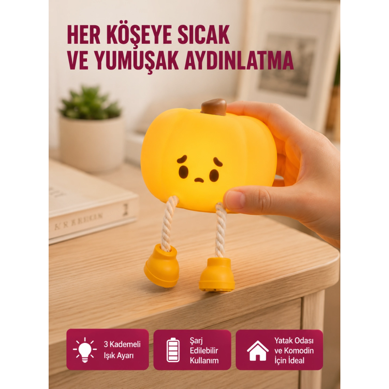 Pumpkin Led Night Light Dokunmatik Şarjlı Silikon Gece Lambası Yeni Nesil Pumpkin Led Night Light Dokunmatik Şarjlı Silikon Gece Lambası Yeni Nesil