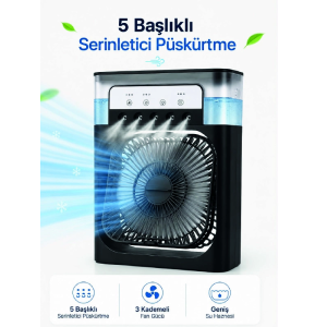 Püskürtmeli Masaüstü Fan 5 Başlıklı Serinletici, 600 Ml Su Haznesi, 3 Kademe Fan, Type-c Bağlantı