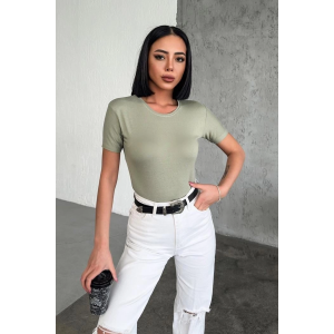 Rahat Ve Şık Kısa Kollu Bisiklet Yaka Likralı Viskon Penye Body Haki