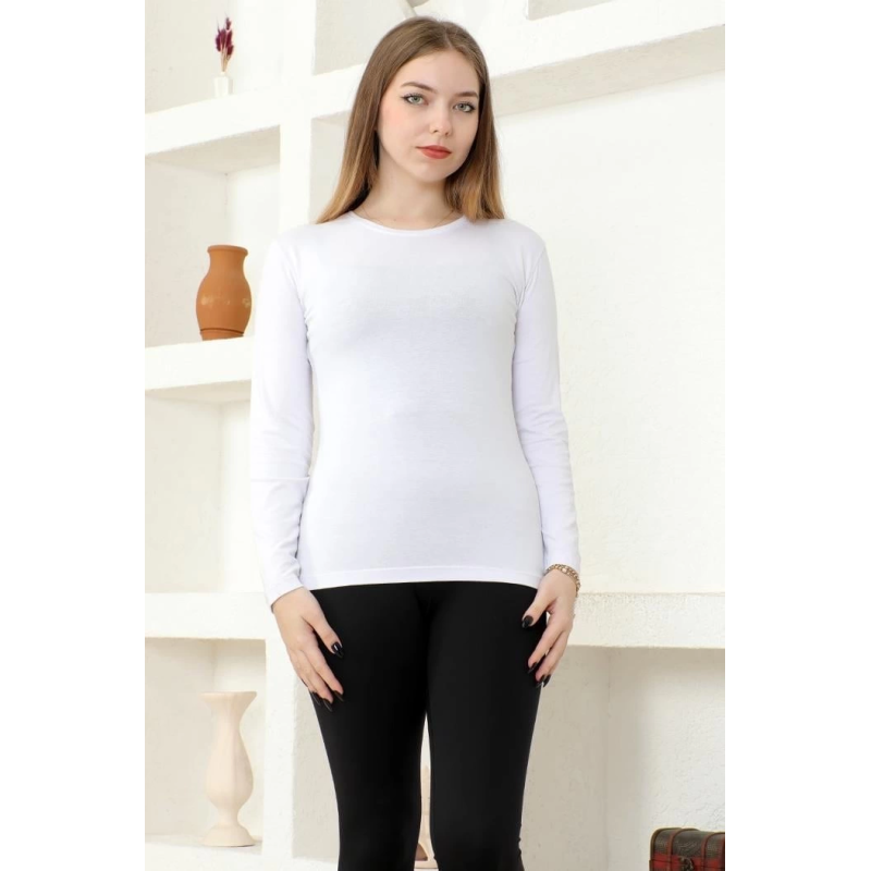 Rahat Ve Şık Uzun Kollu Bisiklet Yaka Likralı Viskon Penye Body Beyaz Rahat Ve Şık Uzun Kollu Bisiklet Yaka Likralı Viskon Penye Body Beyaz