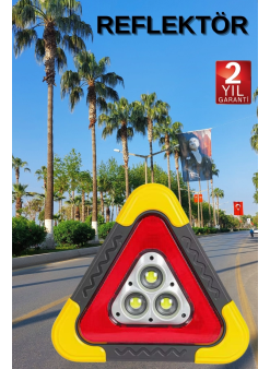 Reflektör Güneş Panelli Solarlı Şarjlı Üçgen Işıklı Trafik Reflektör Fener