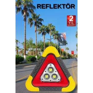 Reflektör Güneş Panelli Solarlı Şarjlı Üçgen Işıklı Trafik Reflektör Fener
