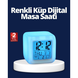 Renk Değiştiren Led Alarmlı Dijital Küp Masa Saati