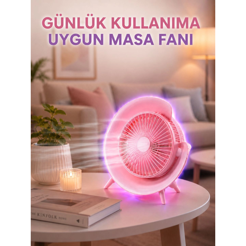 Renkli Ambiyans Işıklı Taşınabilir Masaüstü Vantilatör Renkli Ambiyans Işıklı Taşınabilir Masaüstü Vantilatör