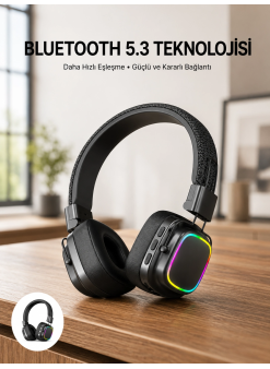Renkli Işık Efektli Bluetooth 5.3 Müzik Kulaklığı Yeni Nesil