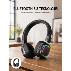 Renkli Işık Efektli Bluetooth 5.3 Müzik Kulaklığı Yeni Nesil