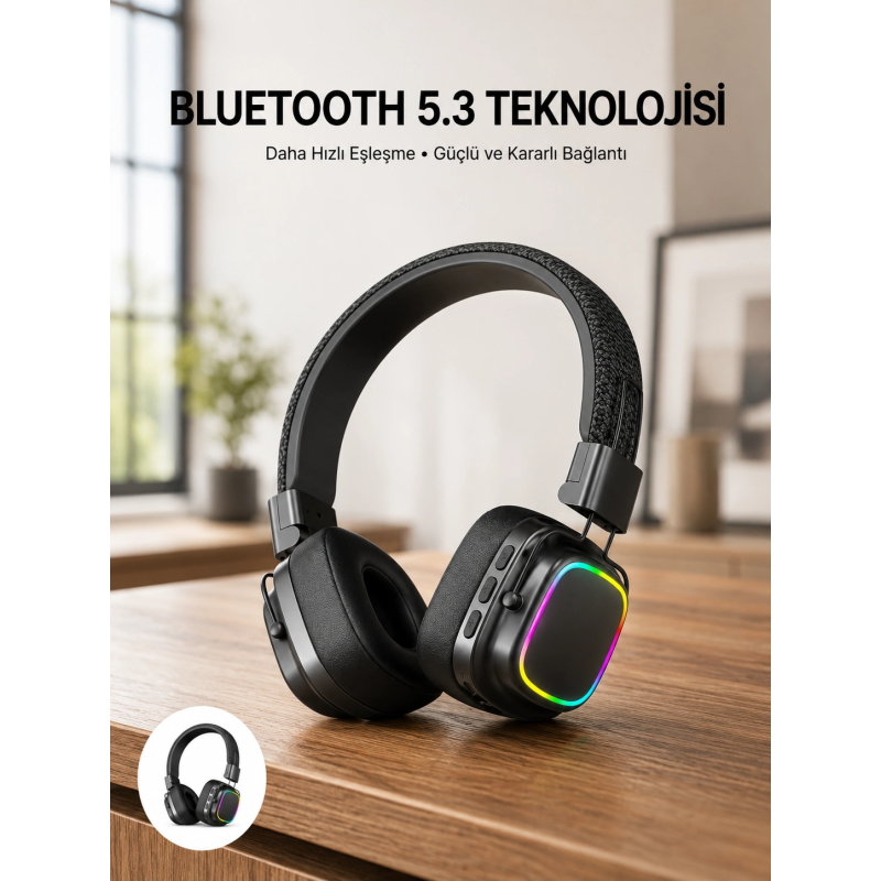 Renkli Işık Efektli Bluetooth 5.3 Müzik Kulaklığı Yeni Nesil Renkli Işık Efektli Bluetooth 5.3 Müzik Kulaklığı Yeni Nesil