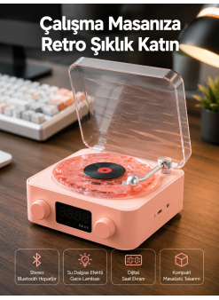 Retro Bluetooth Hoparlör – Kristal Ses, Gece Lambası, Saatli Tasarım Yeni Nesil
