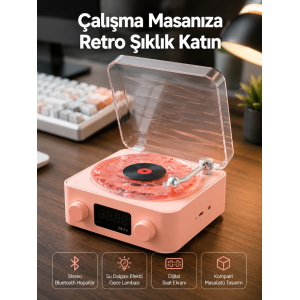 Retro Bluetooth Hoparlör – Kristal Ses, Gece Lambası, Saatli Tasarım Yeni Nesil