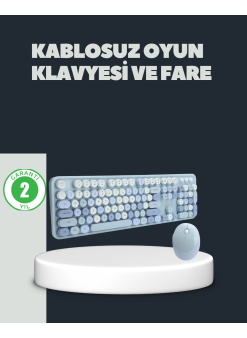 Retro Daktilo Stilli Kablosuz Klavye Mouse Seti – Sessiz Ve Şık
