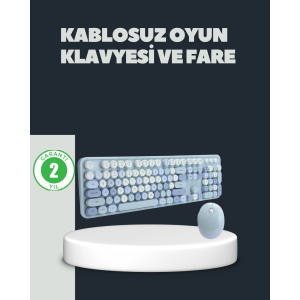 Retro Daktilo Stilli Kablosuz Klavye Mouse Seti – Sessiz Ve Şık