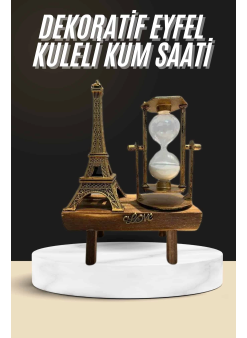 Retro Eyfel Kulesi Ve Kum Saati Dekoratif Ahşap Görünümlü Masa Biblosu