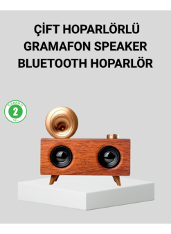Retro Gramafon Bluetooth Hoparlör Çift Stereo Sesli Fm Radyo Destekli