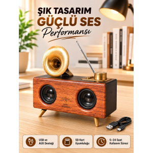 Retro Gramofon Tasarımlı Bluetooth Hoparlör – 3d Stereo Ses, 1800 Mah Batarya