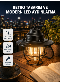 Retro Kamp Lambası Su Geçirmez Taşınabilir Gece Işığı Uzun Pil Ömürlü