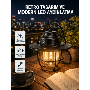 Retro Kamp Lambası Su Geçirmez Taşınabilir Gece Işığı Uzun Pil Ömürlü