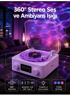 Retro Pikap Tasarımlı Bluetooth Hoparlör – Projektörlü Şarjlı Lamba