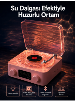 Retro Saatli Bluetooth Hoparlör – Gece Lambalı Kristal Ses Kalitesi Yeni Nesil