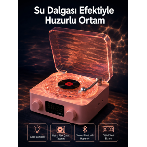 Retro Saatli Bluetooth Hoparlör – Gece Lambalı Kristal Ses Kalitesi Yeni Nesil