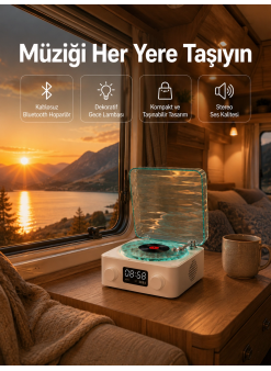 Retro Tasarımlı Gece Lambalı Bluetooth Hoparlör – Saat Ve Pil Göstergeli