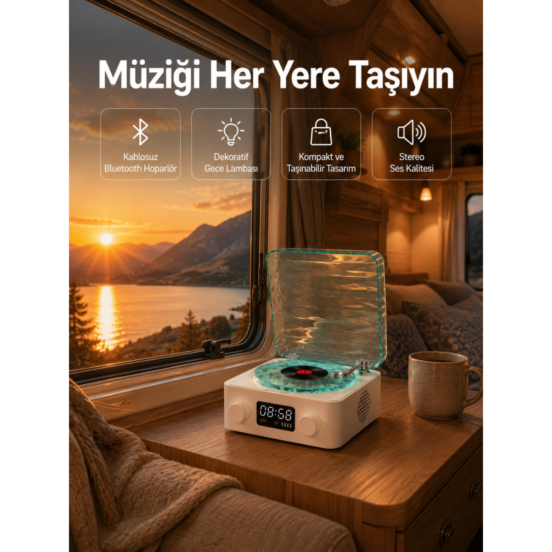 Retro Tasarımlı Gece Lambalı Bluetooth Hoparlör – Saat Ve Pil Göstergeli Retro Tasarımlı Gece Lambalı Bluetooth Hoparlör – Saat Ve Pil Göstergeli