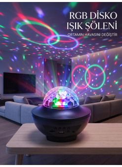 Rgb Bluetooth Disko Lambası Dahili Hoparlörlü Müzikli Parti Işığı Usb Ve Tf Kartlı