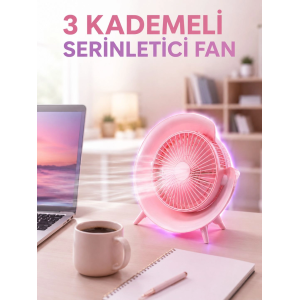 Rgb Işıklı 3 Kademeli Usb Şarjlı Masaüstü Vantilatör
