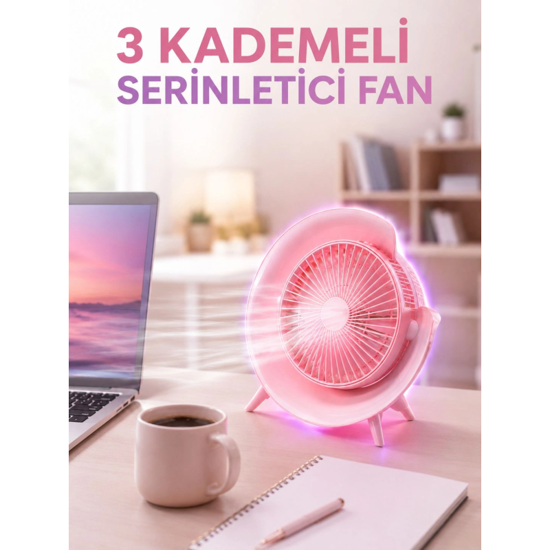 Rgb Işıklı 3 Kademeli Usb Şarjlı Masaüstü Vantilatör Rgb Işıklı 3 Kademeli Usb Şarjlı Masaüstü Vantilatör